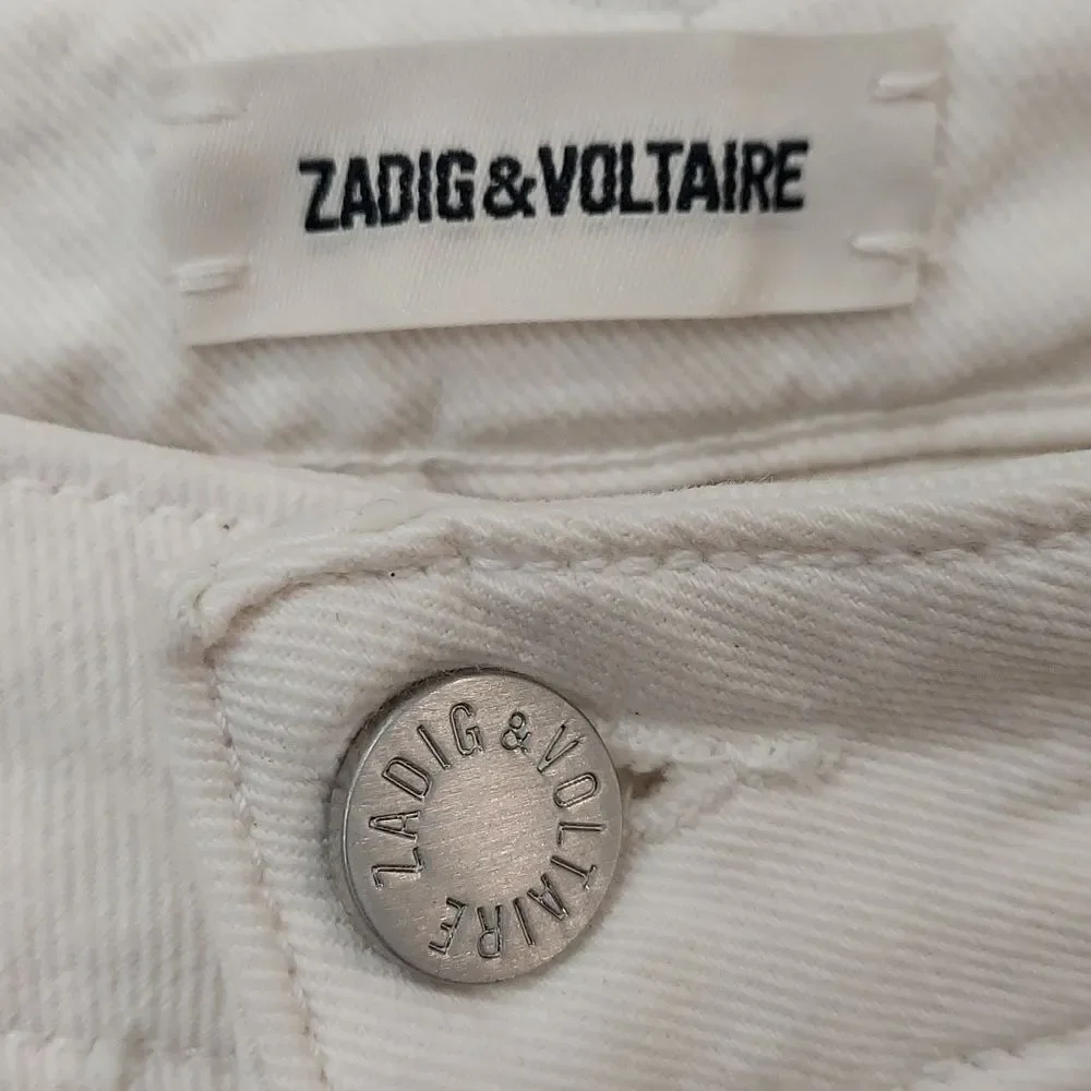 Zadig & Voltaire Eva Cher Moto Zipper Raw Hem Skinny Jeans Sz 24